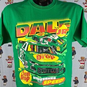 Retro Dale Jr #3 Sun Drop Big Nascar Graphic Green & Yellow Lrg Spell Out Tshirt